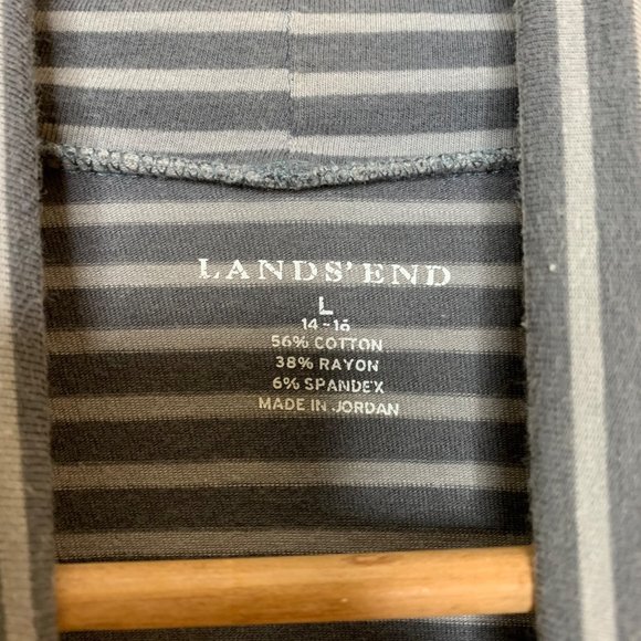 Land's End Turtleneck Long Sleeve Shirt Classic Gray Horizontal Stripe Large - Picture 3 of 6
